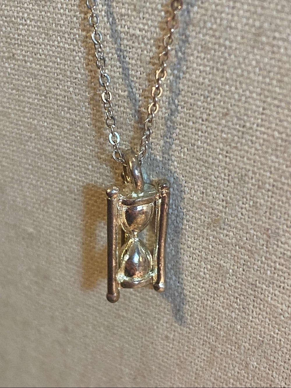 Vintage Hourglass Pendant Necklace Silver Tone Minimalist Necklace
